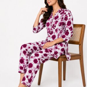 Berry Bloom Cotton Co-Ord Set for Women