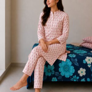 Blush Pink Printed Cotton Co-Ord Set for Women