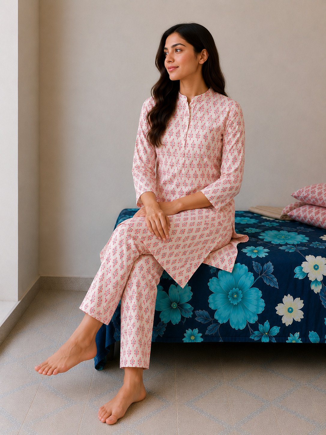 Blush Pink Printed Cotton Co-Ord Set for Women