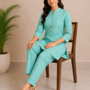 Mint Green Printed Cotton Co-Ord Set for Women