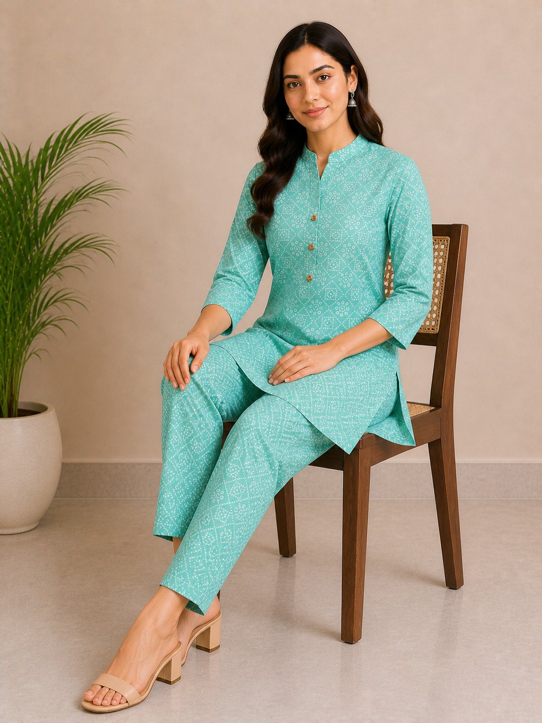 Mint Green Printed Cotton Co-Ord Set for Women