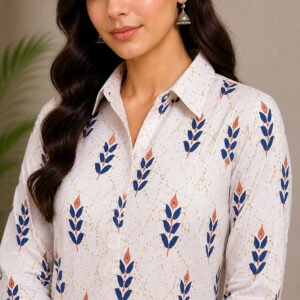 Ivory White Printed Cotton Co-Ord Set for Women
