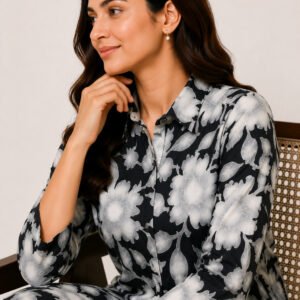 Midnight Bloom Cotton Co-Ord Set for Women
