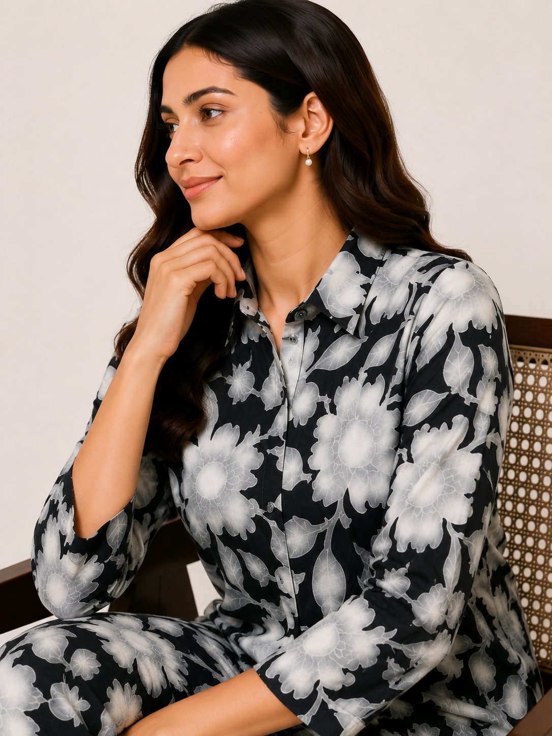 Midnight Bloom Cotton Co-Ord Set for Women