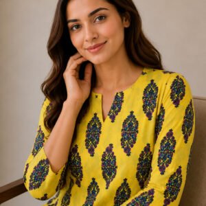 Sunshine Yellow Printed Cotton Co-Ord Set for Women